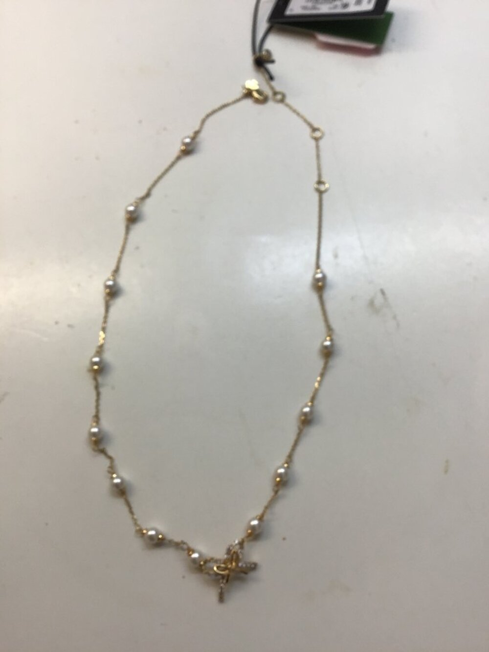 Kate Spade New Gold and Pearl Necklace with Rhinestone Bow